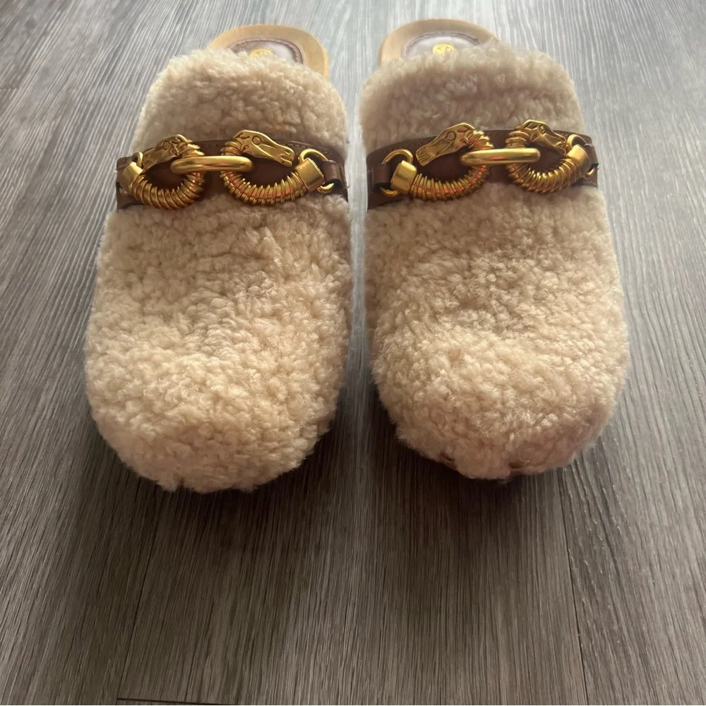 Tory Burch Shearling Jessa Studded Clog Shoe Women's Size 8.5